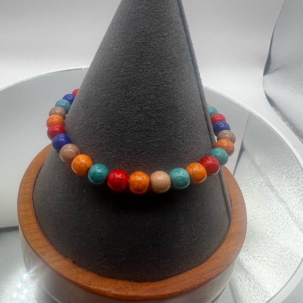 Brand New Chakra Healing Bracelet with Red Tassell Boho Wood Bead